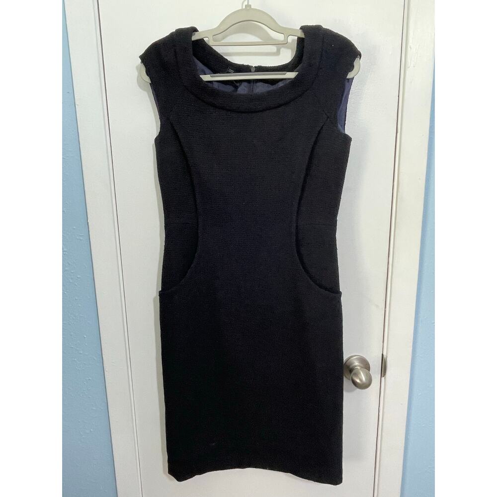 Lafayette 148 NY Dress Size 2 Black Navy Wool Mohair Tweed Office Preppy